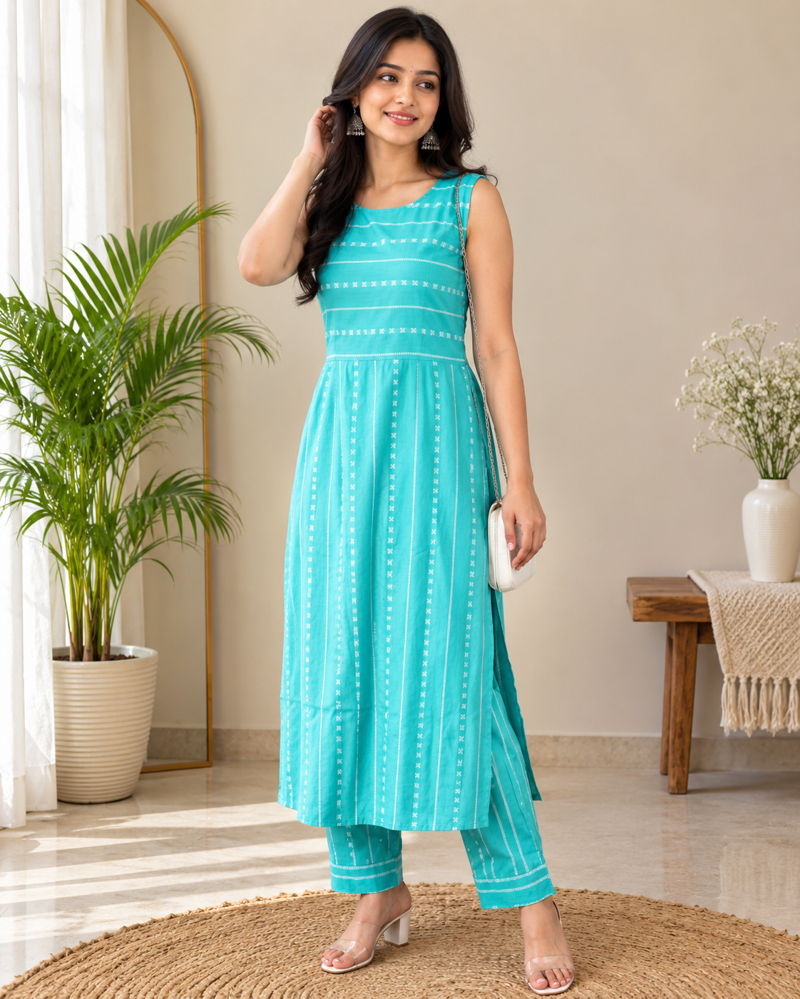Sleev Less Kurti Pent Set