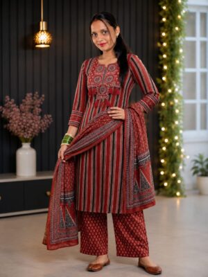 Maroon Printed Kurta Palazzo Set with Designer Dupatta
